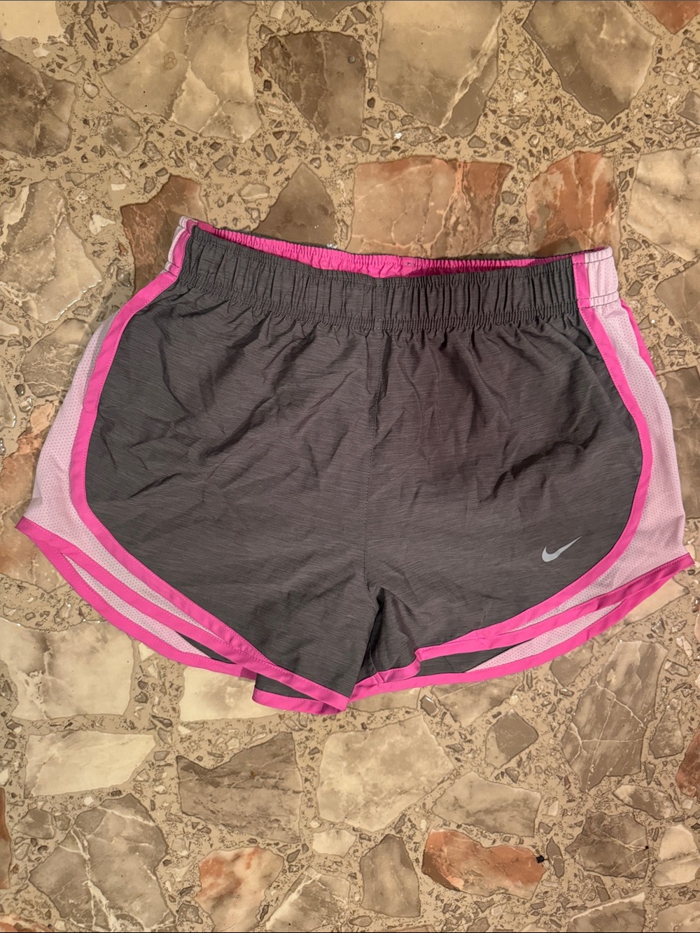 Nike Women's Charcoal Gray and Hot Pink Athletic Shorts
